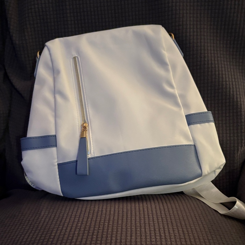 Stylish White and Blue Backpack